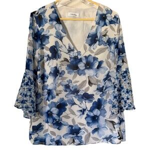 Calvin Klein Blouse bule and white floral size L